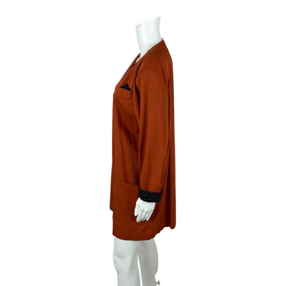 Vintage 90s Open Blazer Women's Large Burnt Orange Black Polka Dots Suit Jacket - Picture 8 of 10